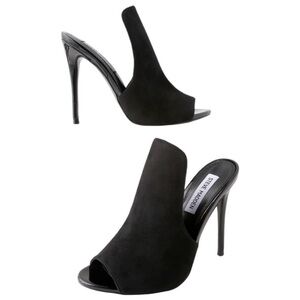 Steve Madden Black Sinful Sandal Cut Out Suede Leather Peep Toe Stiletto Heels